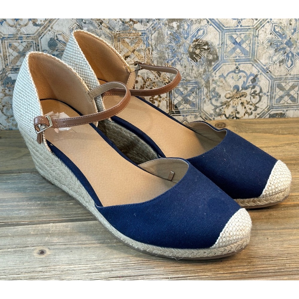 LOFT Espadrille Wedge Ankle Strap Sandals Shoes Womens 10 Blue